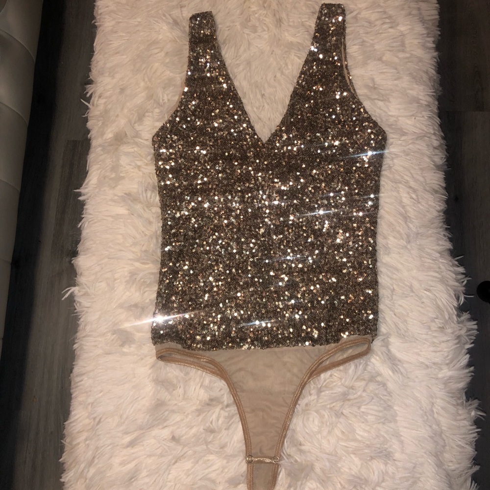 BEBE sequin gold bodysuit